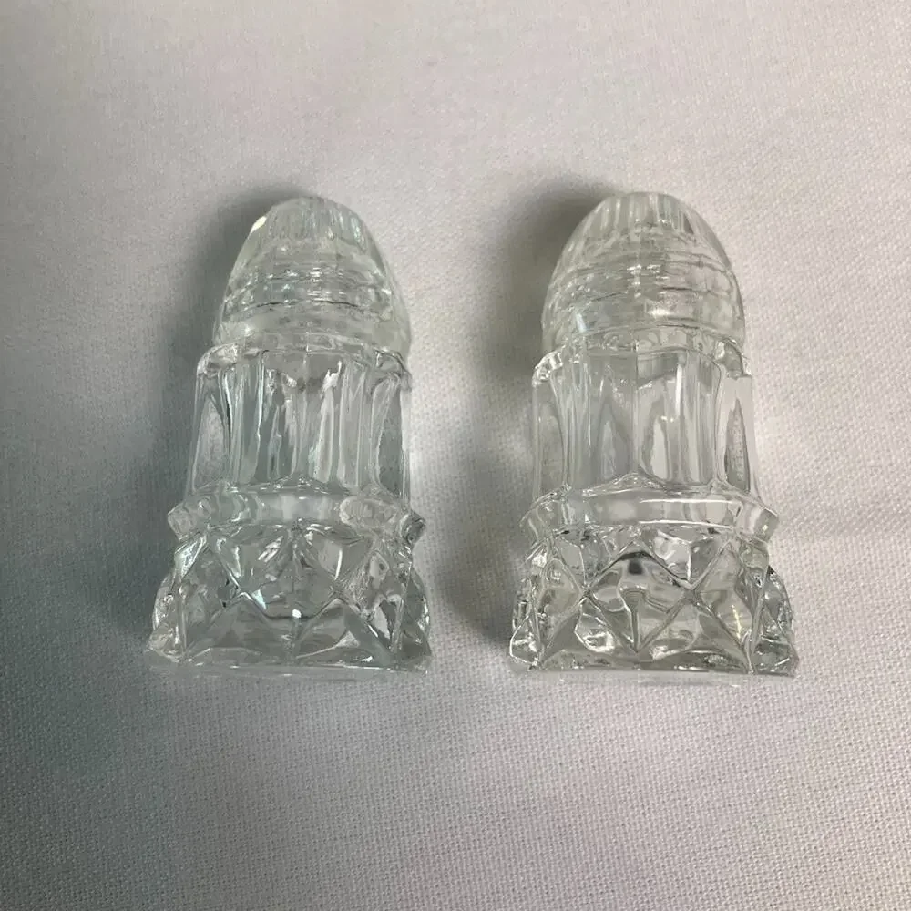 Vintage Glass Salt & Pepper Shakers 1960s Art Deco Heavy Texture 2” Glass Set